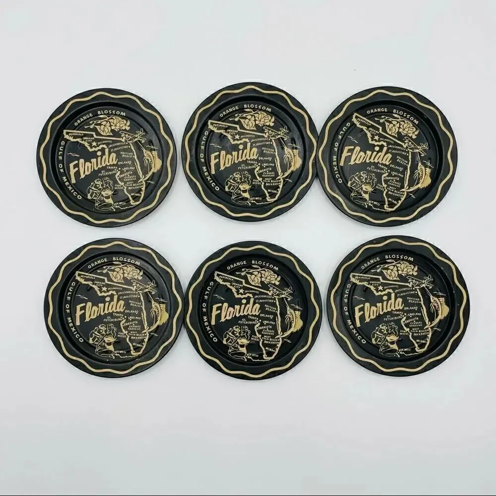 Set of 6 Vintage Tin Florida Coasters